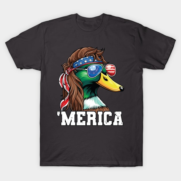 Merica Mullet Mallard Duck 4th of July T-Shirt by Pennelli Studio